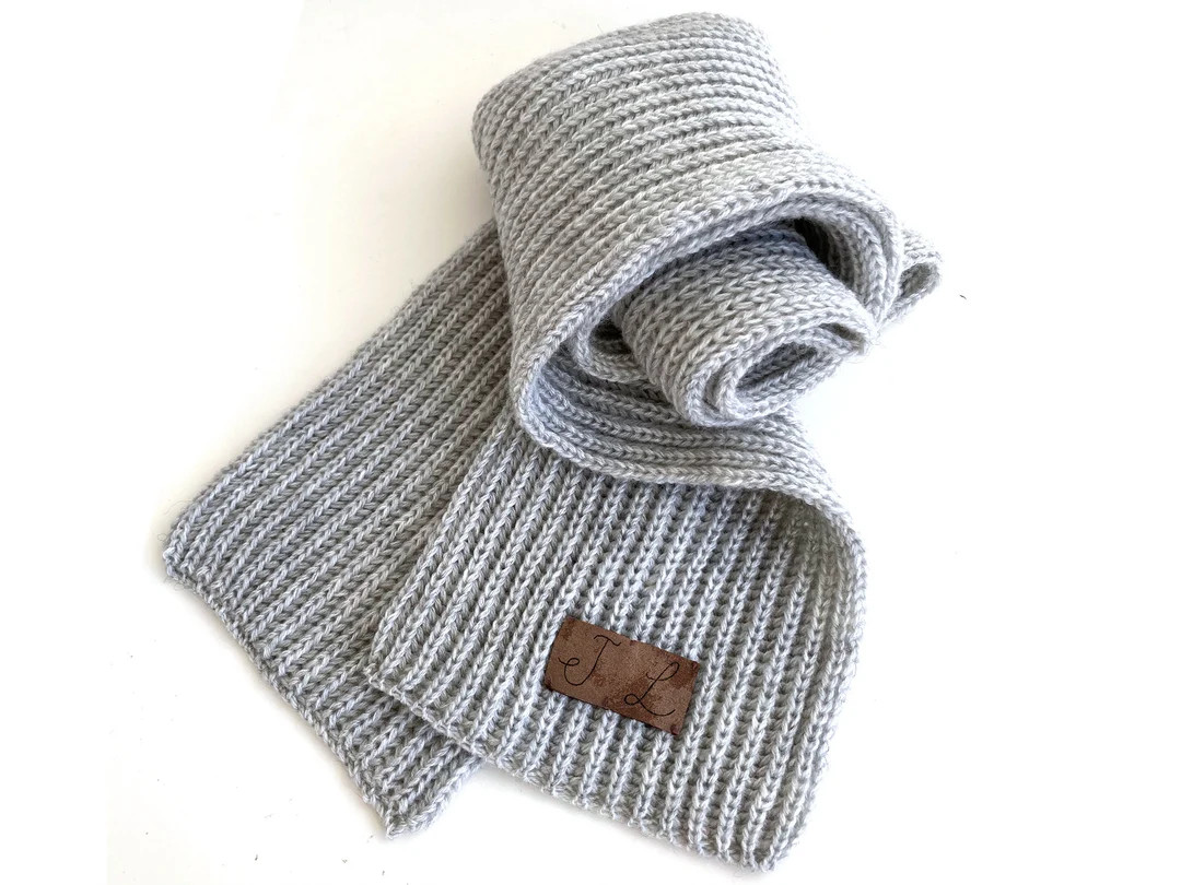 Personalized Wool Scarf: Monogrammed Knit Shawl With Leather Patch - Etsy | Etsy (US)