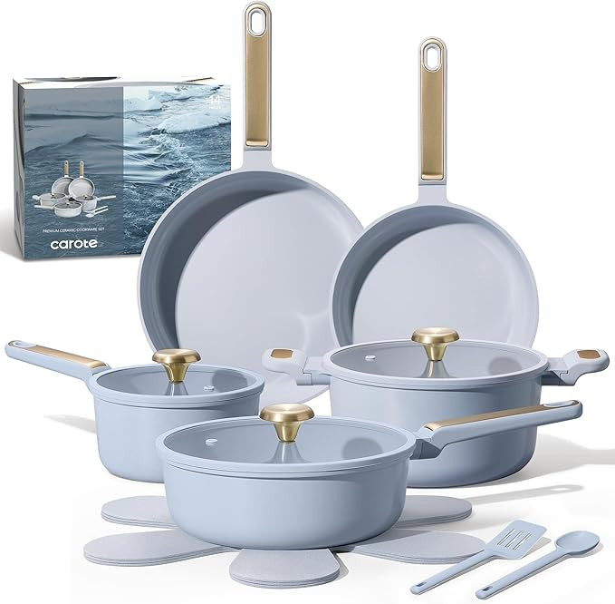 CAROTE Ceramic Cookware Set Nonstick, 14pcs Pots and Pans Set Nonstick, Non-Toxic & PFAS-Free, Di... | Amazon (US)
