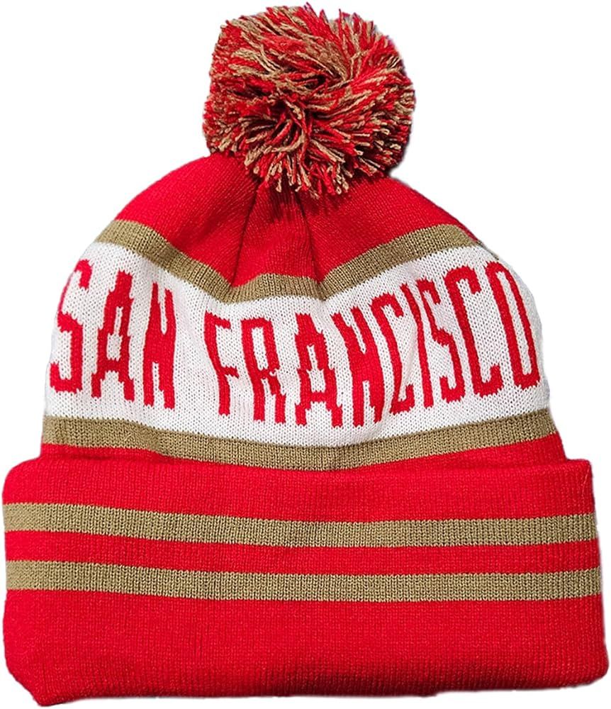 Beanie Knit Hat with Pom Winter Cuffed Cap Sport Fans Gift for Men Women | Amazon (US)