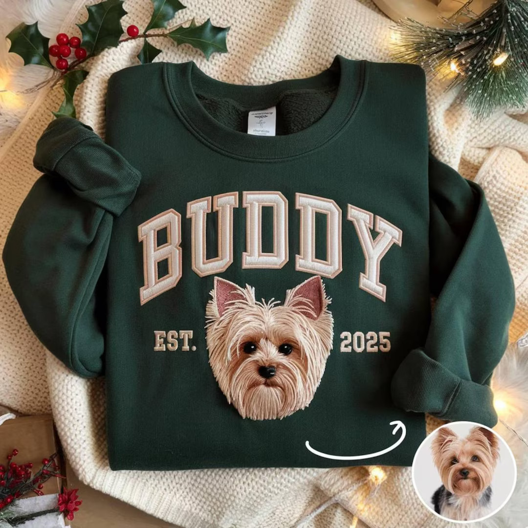 Custom Pet Face With Name Embroidered Sweatshirt, Custom Dog Portrait Embroidered Sweatshirt, Chr... | Etsy (US)