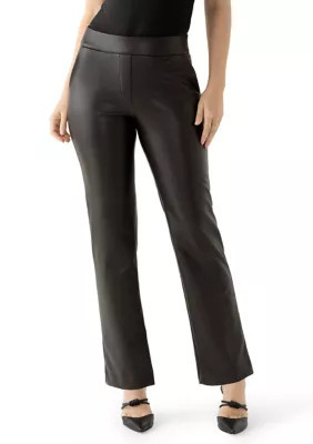 Anne Klein Women's Petite Pull On Faux Leather Pants, Mahogany, PS | Belk