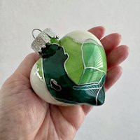 Hand-Painted Heart Ornament - Green Swirls, Silver Highlights | Etsy (US)