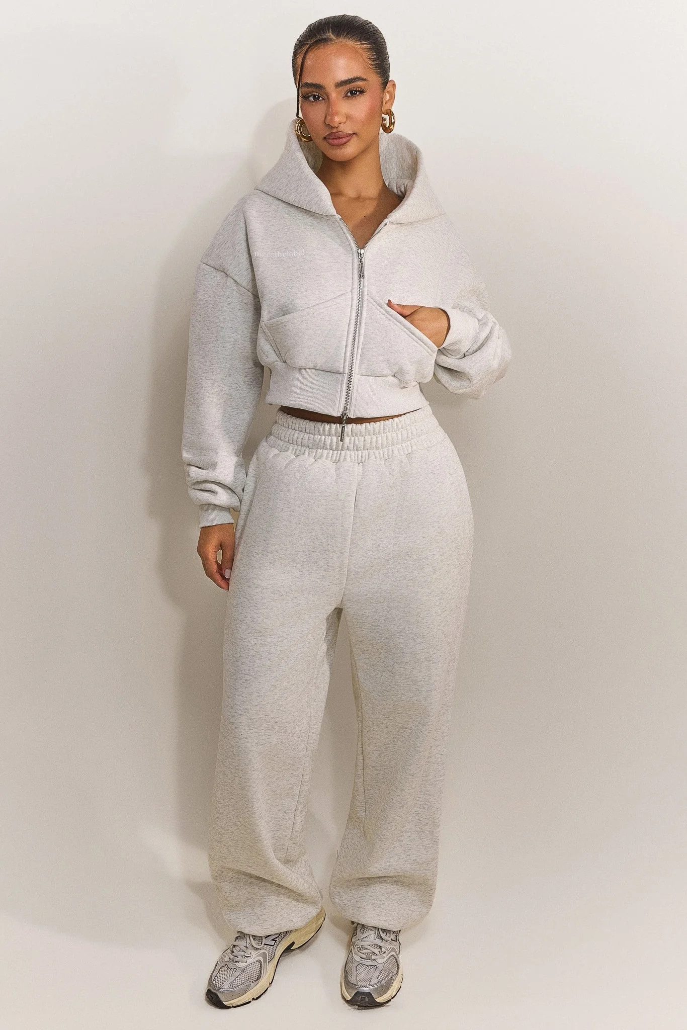 The Classics Cropped Zip Hoodie in Grey Marl | Mars The Label