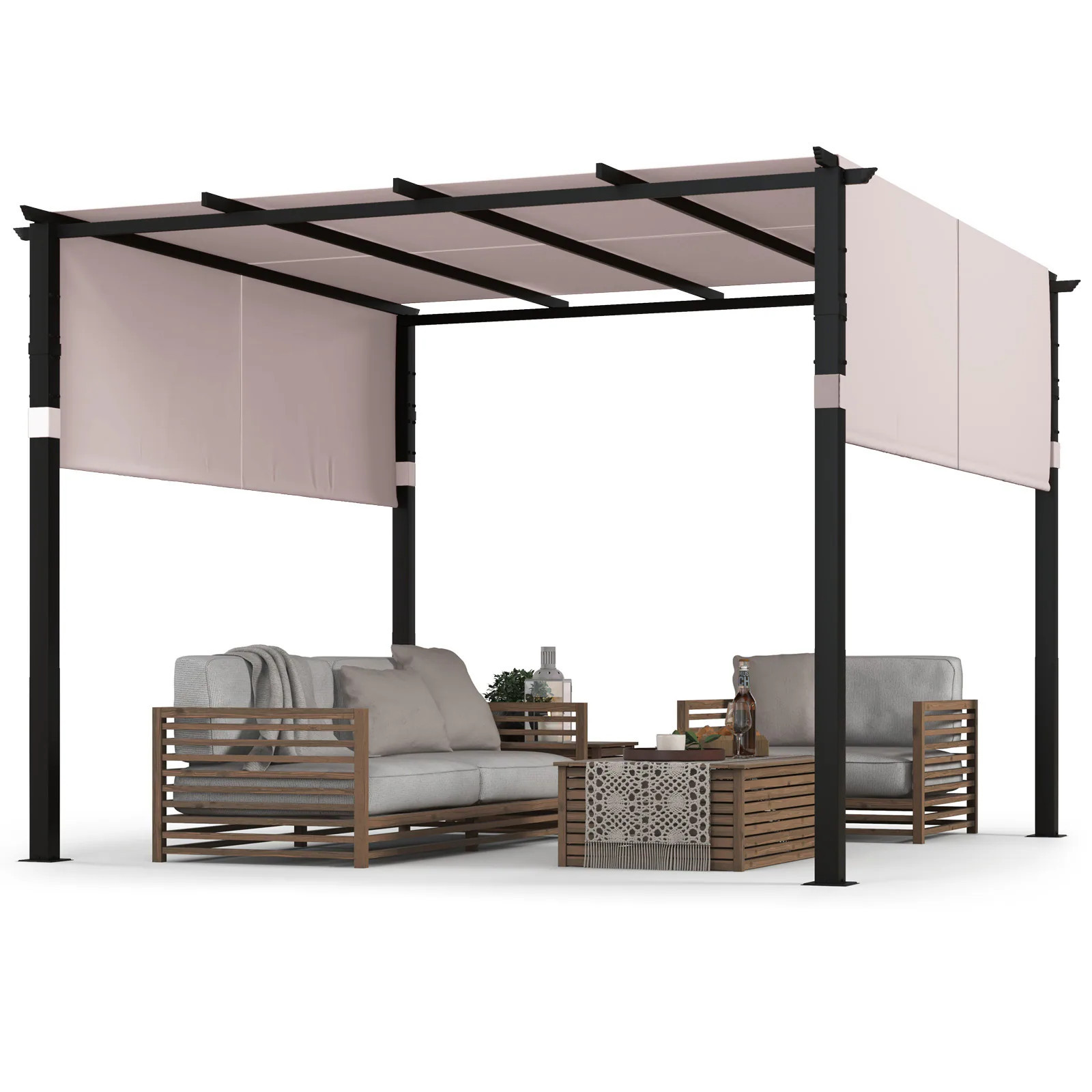 Slickblue Outdoor Pergola 10 ft x 10 ft x 7 ft Metal Pergola Canopy Included Beige/ Gray Polyester | D-CO-+RG08711PN | Lowe's