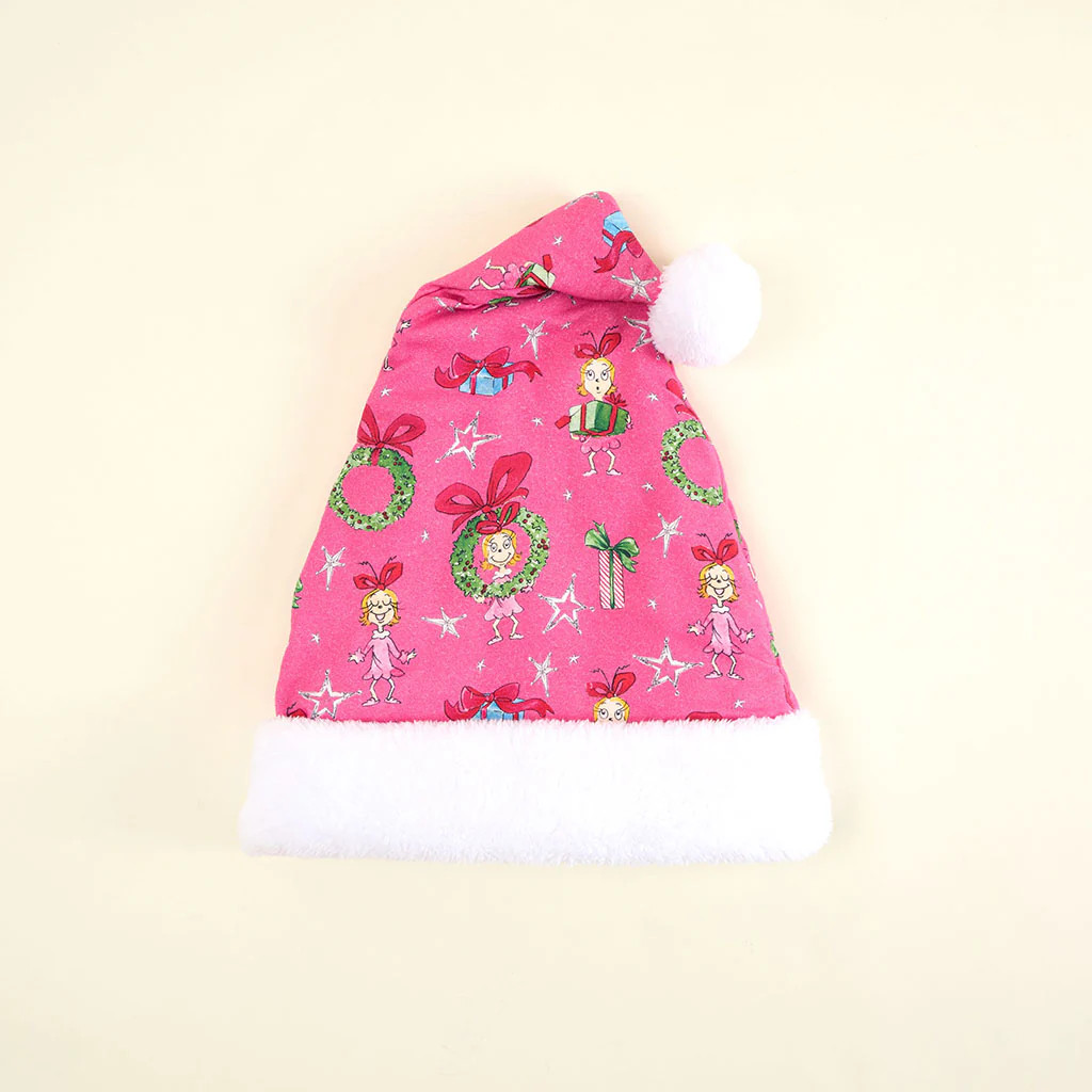 Pink Christmas Dr. Seuss Cindy Lou Who Adult Flannelette Poshmas Hat | Posh Peanut® | Posh Peanut