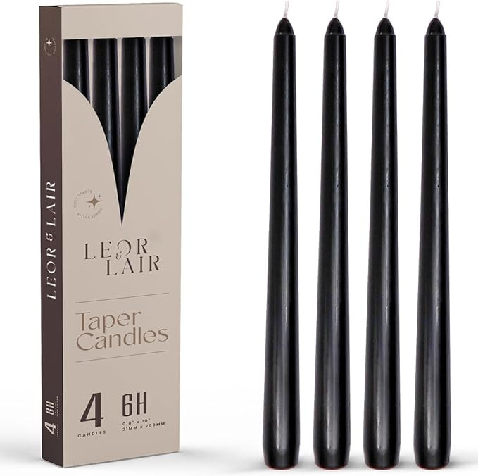 Leor & Lair Black Taper Candles - 4 Pack 10" Black Candlesticks - Unscented Long Burning Hallowee... | Amazon (US)