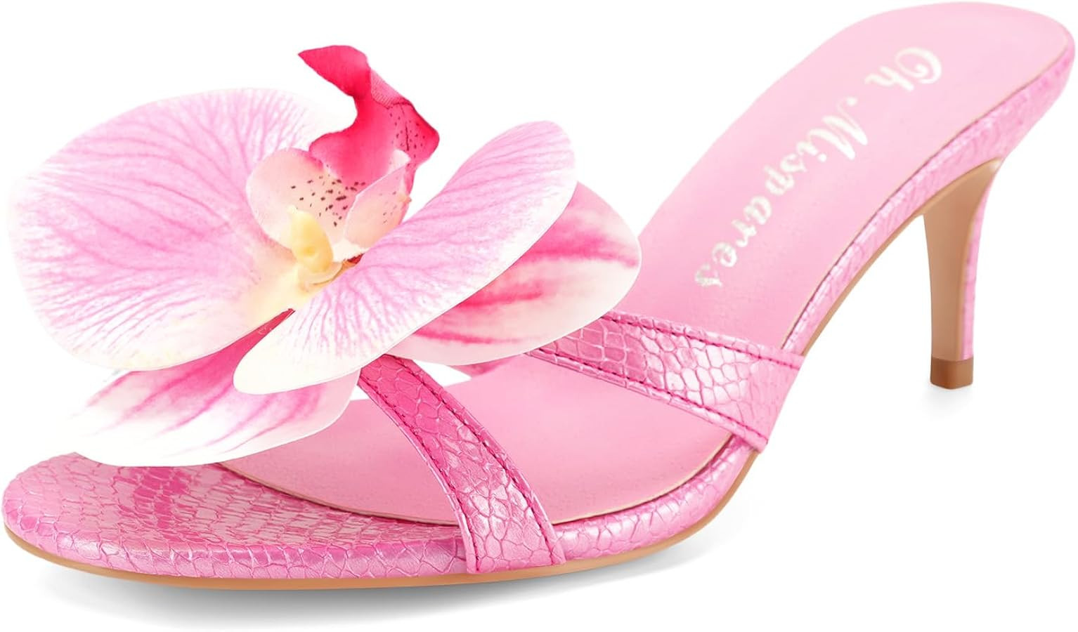 Oh Mispares Orchid Heels for Women Floral Slides Round Open Toe Strappy Stilettos Slip on Heeled ... | Amazon (US)