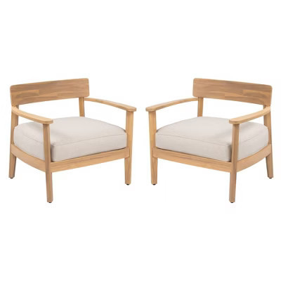 Set of 2 Acacia Wood Indoor Accent Chairs with Beige Cushions, Accent Chairs for Living Room or Bedroom, Accent Chairs with Curved Backrest-Koiai | Target
