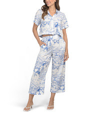Linen Blend Short Sleeve Top And Wide Leg Pants Collection | Marshalls
