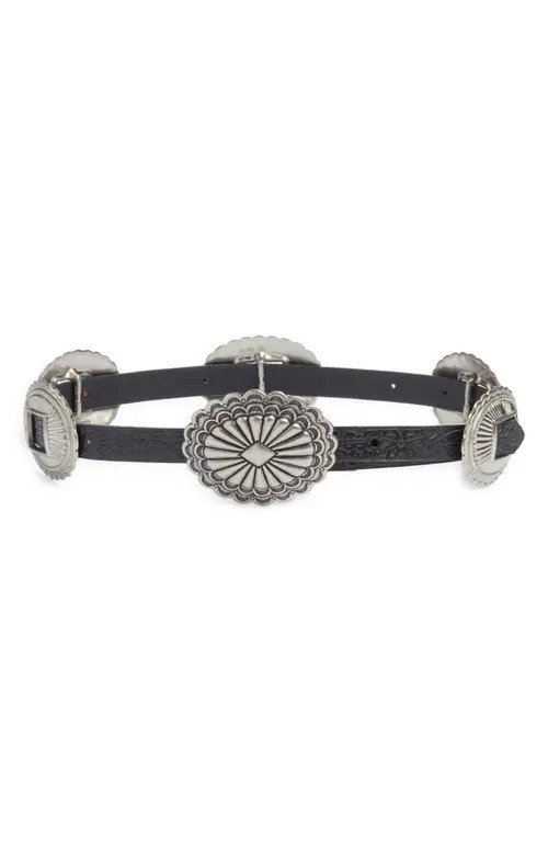 THE GREAT. & Stetson The Tooled Leather Concho Belt in Black With Silver at Nordstrom, Size Large | Nordstrom