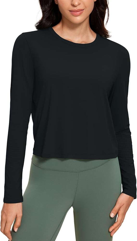 CRZ YOGA Pima Cotton Long Sleeve Workout Shirts for Women Loose Cropped Tops Athletic Sports T-Sh... | Amazon (US)