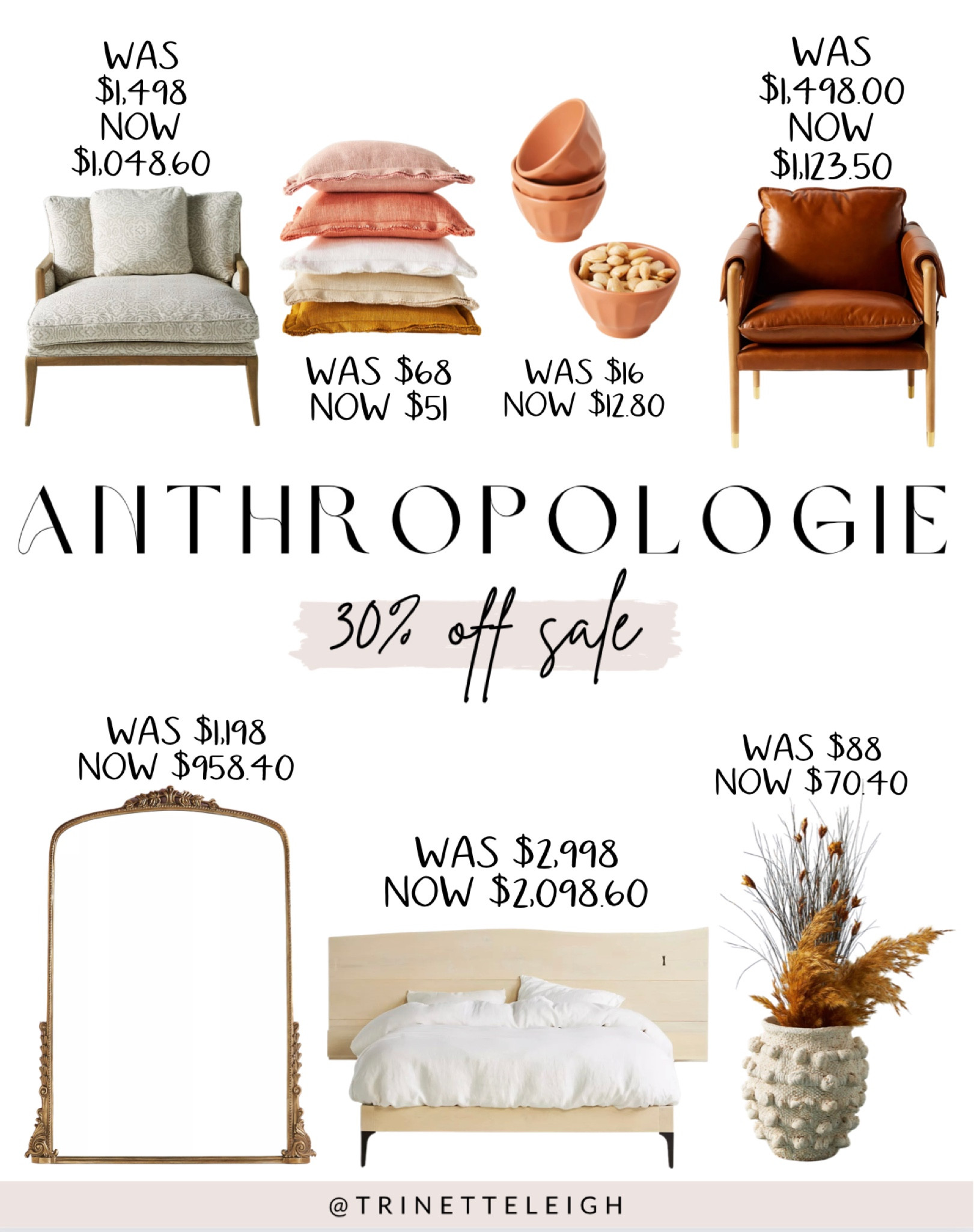 Anthropologie sale. Furniture sale. Home decor sale. Home accessories sale. Leather chair. Pillow chair. Pillows. Gold floor mirror. Wood bed with nightstands. Trendy vase. Colorful bowls. Decorative bowls. 

#LTKhome #LTKsalealert #LTKSale