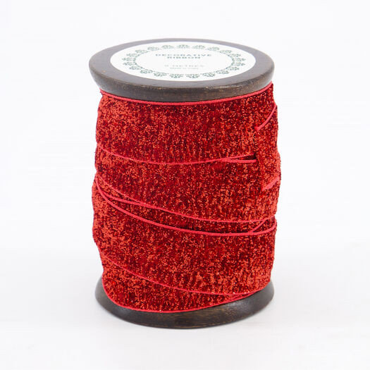 Red Glitter Xmas Wrapping Ribbon 25mm | TK Maxx