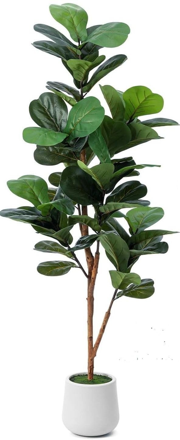 5ft Artificial Fiddle Leaf Fig Tree with LED Fairy Lights & White Planter - Lifelike Faux Ficus L... | Amazon (US)
