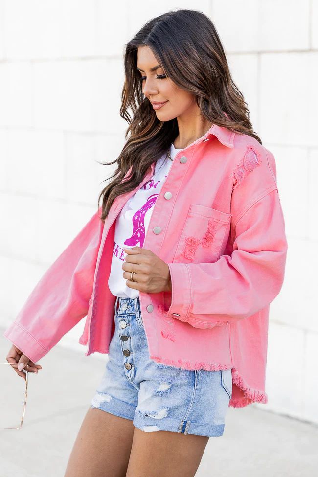 Some Of That Bubblegum Pink Distressed Denim Jacket FINAL SALE | Pink Lily