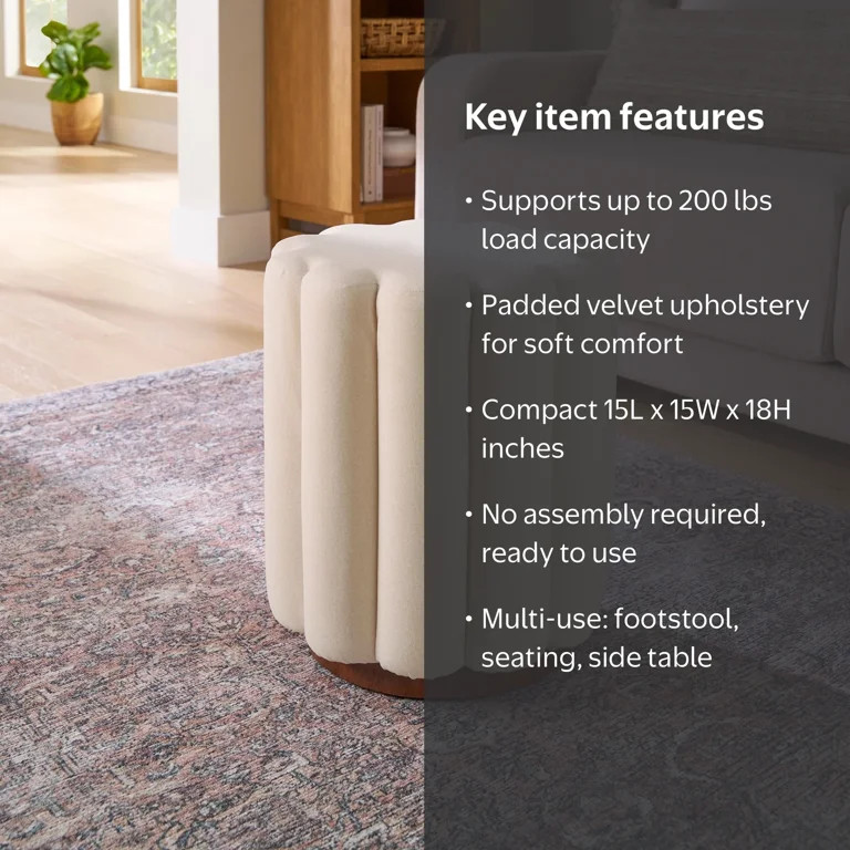 Better Homes & Gardens Lillian Velvet Tufted Ottoman, Cream | Walmart (US)