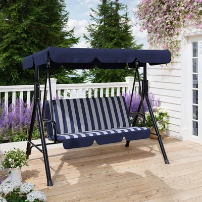 Outdoor Porch Swing with Adjustable Canopy, 3-Seat Patio Swing Chair with Stand, Heavy Duty Outdoor Swing for Adults, Metal Frame Patio Swing for Gard | Wayfair North America