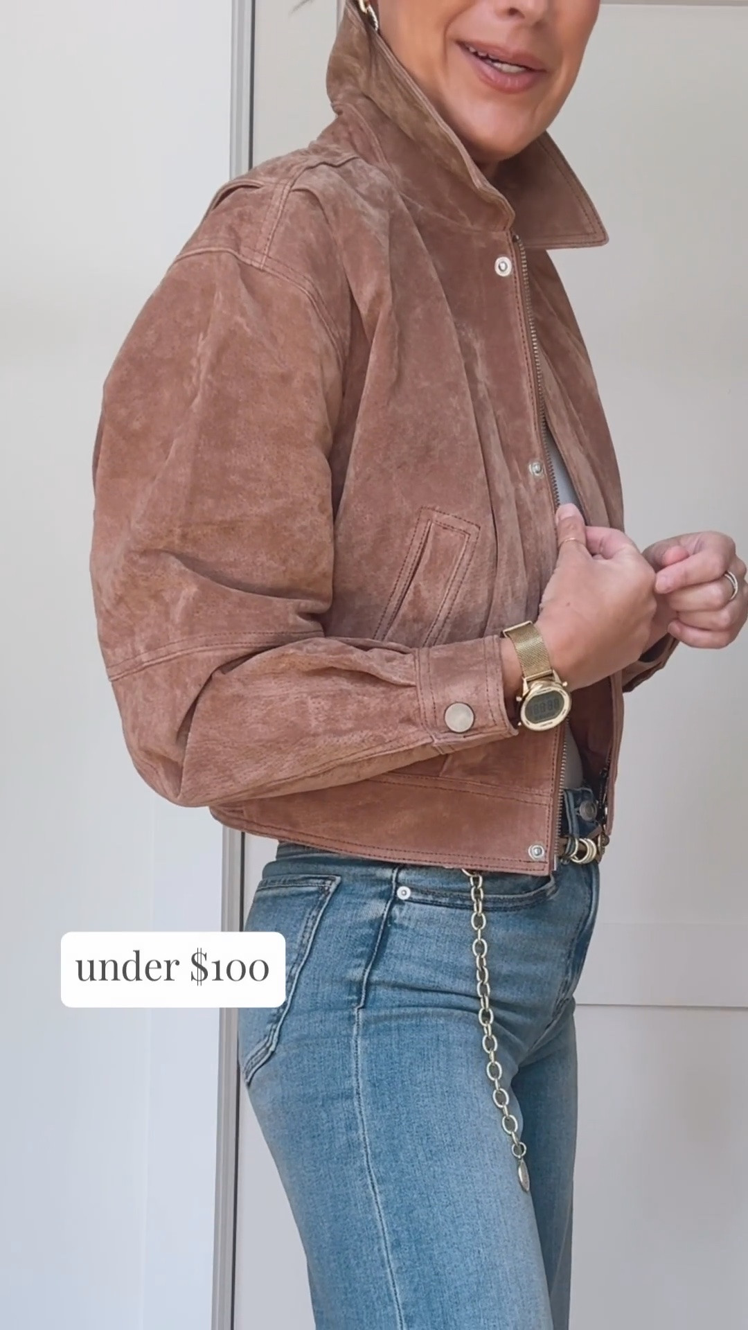 Wearing size small in this suede jacket. Under $100 and amazing quality. Wearing 27x34 in the jeans. Booties true to size.

#LTKootd #LTKTall #LTKOver40