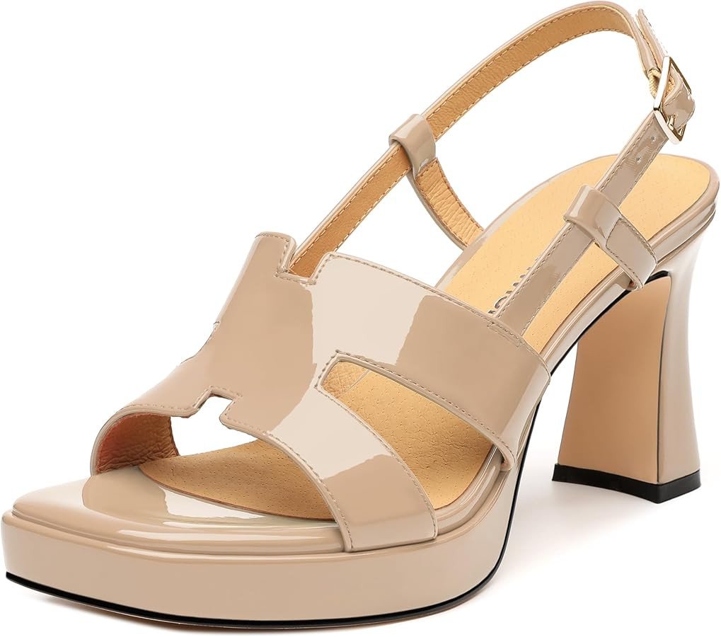 ROSERWISH Heels for Women Chunky Block Platform High Heels Square Open Toe Strappy Heel Sandals W... | Amazon (US)