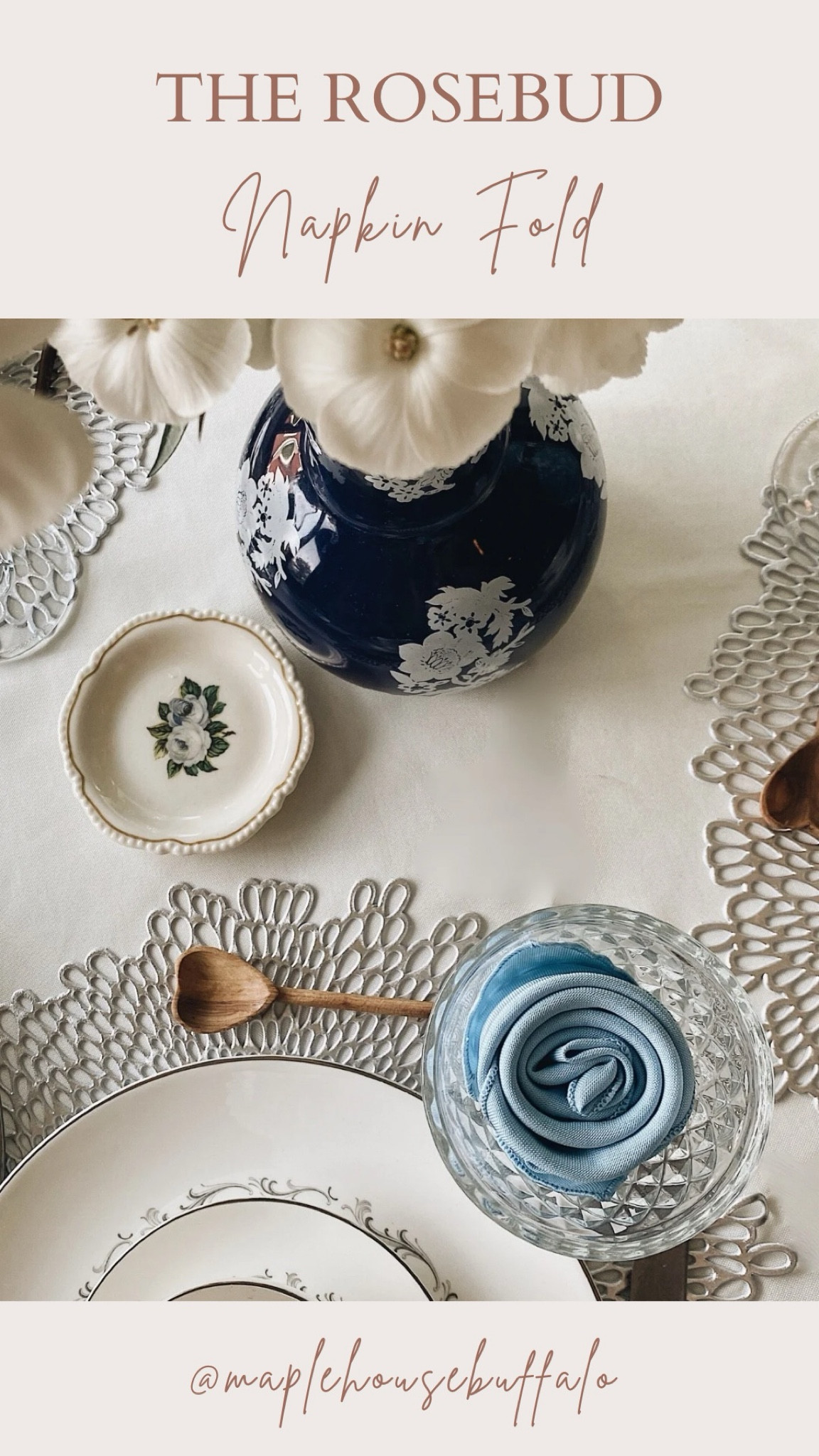 Valentine’s Day table - but let’s make it blue & white 💙🤍
How simple and pretty is this rosebud napkin fold?! I’ve linked as much as I can from the table setting - including vintage items like the plates (inherited from my aunt). 

I’m hosting a Galentine’s evening with my girlfriends tomorrow and dressing up the dining room in blue, white and blush pink. It’s SO pretty - I can’t wait to show you everything! 

#LTKHome #LTKSeasonal #LTKFindsUnder50