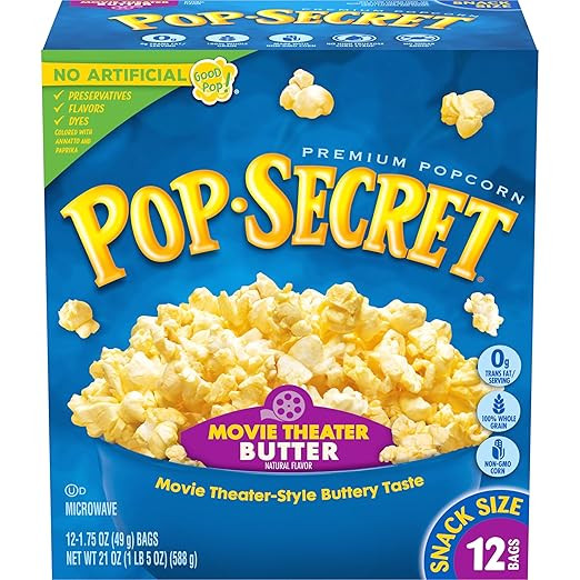Pop Secret Microwave Popcorn, Movie Theater Butter Flavor, 1.75 Oz Snack Bags, (Pack of 12) | Amazon (US)