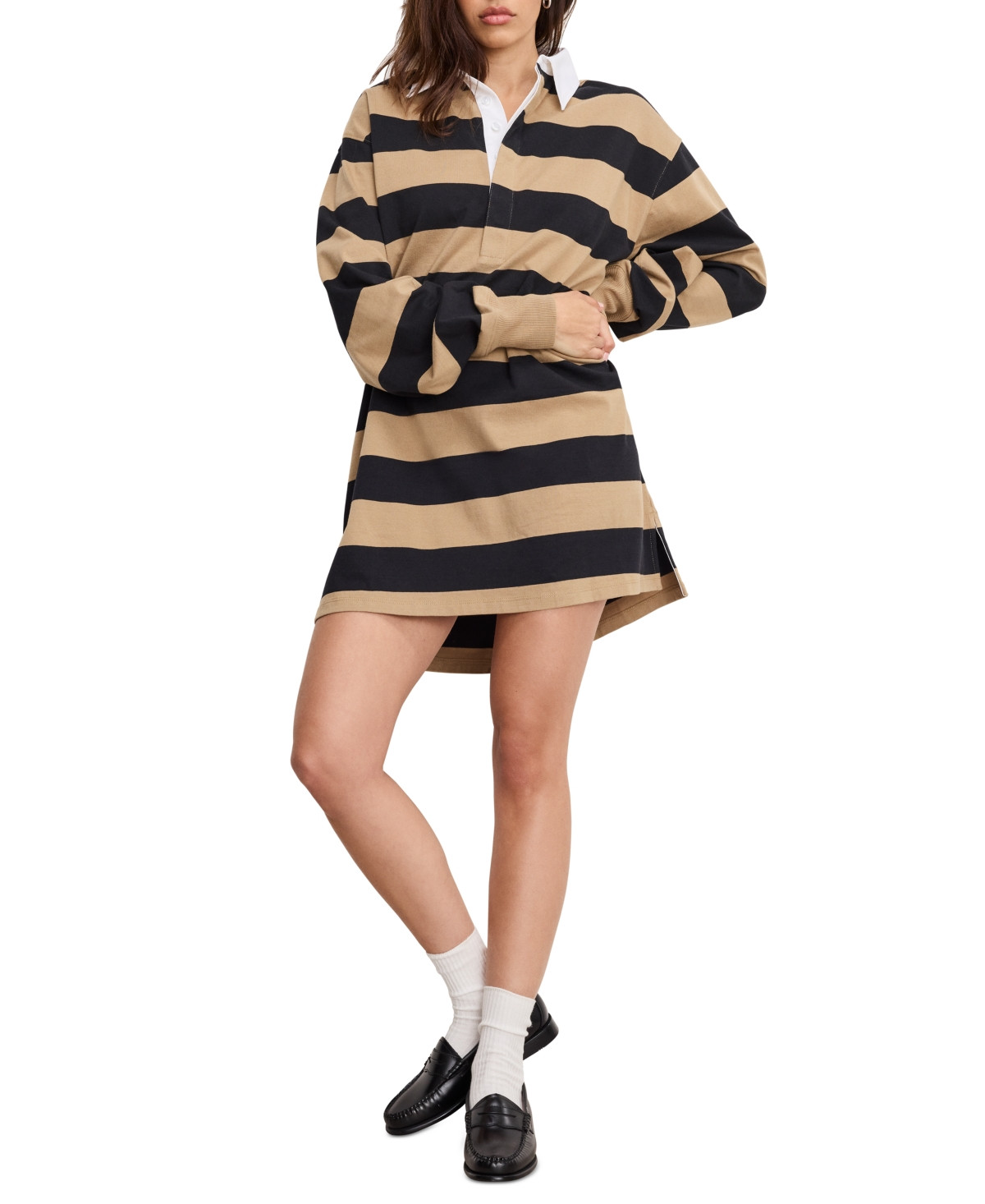 Good American Women's Cotton Jersey Polo Mini Dress - Black Rugby Stripe | Macy's