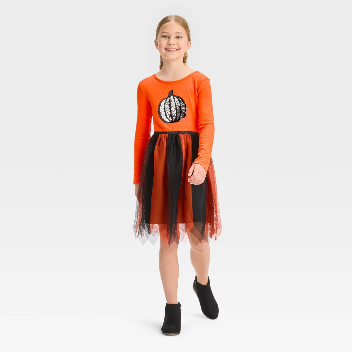 Girls' Long Sleeve Flip Sequin Halloween Dress - Cat & Jack™ Orange | Target