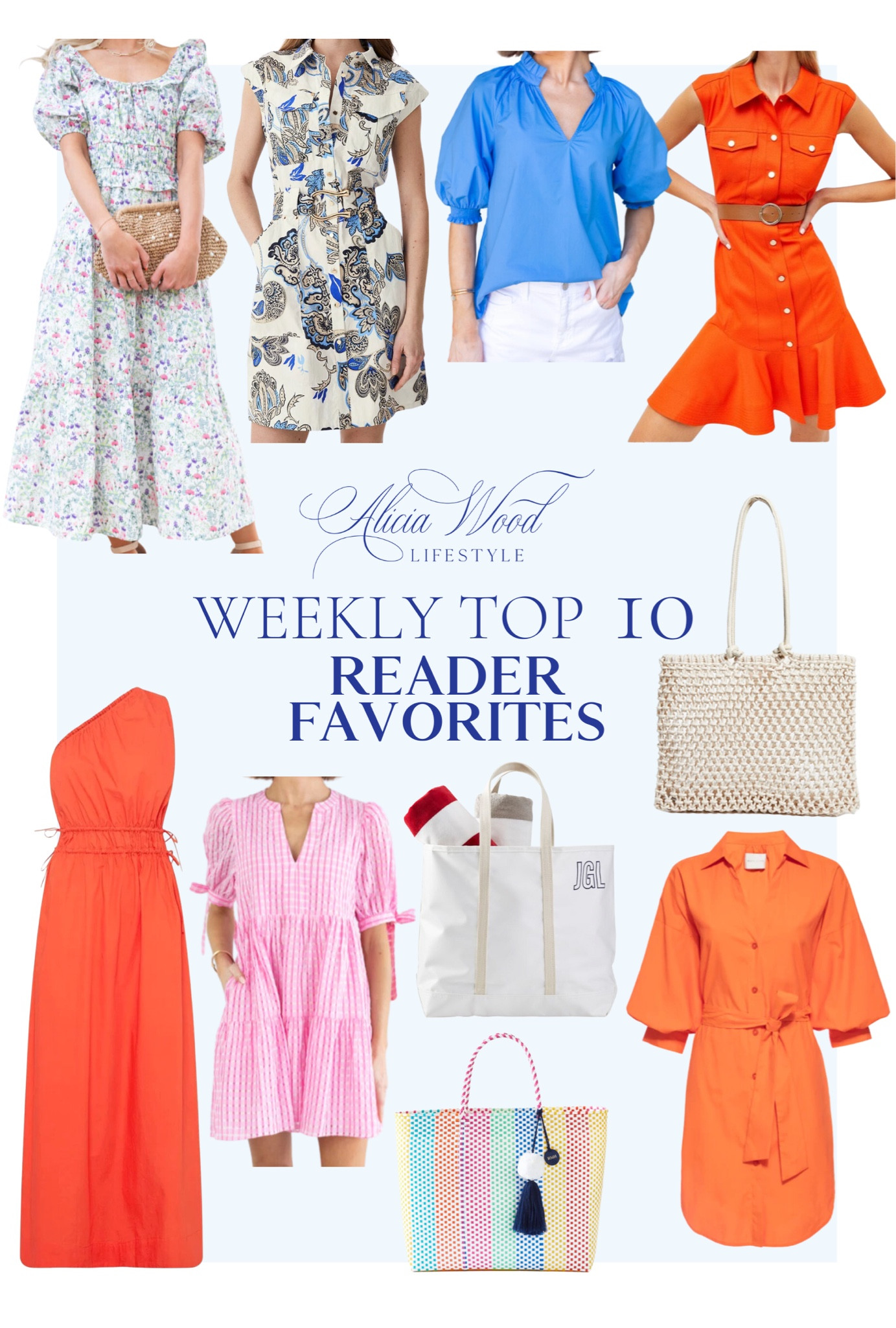 Top 10 weekly reader favorites for this week! 

Floral short sleeve maxi dress, one shoulder asymmetrical orange drawstring maxi dress, orange belted mini dresses and shirt dresses, blue and white patterned mini dress, blue short sleeve blouse, pink and white mini dress, crochet, waterproof and handwoven rattan bags/totes that are perfect for the beach or pool! 

#LTKstyletip #LTKFind #LTKSeasonal