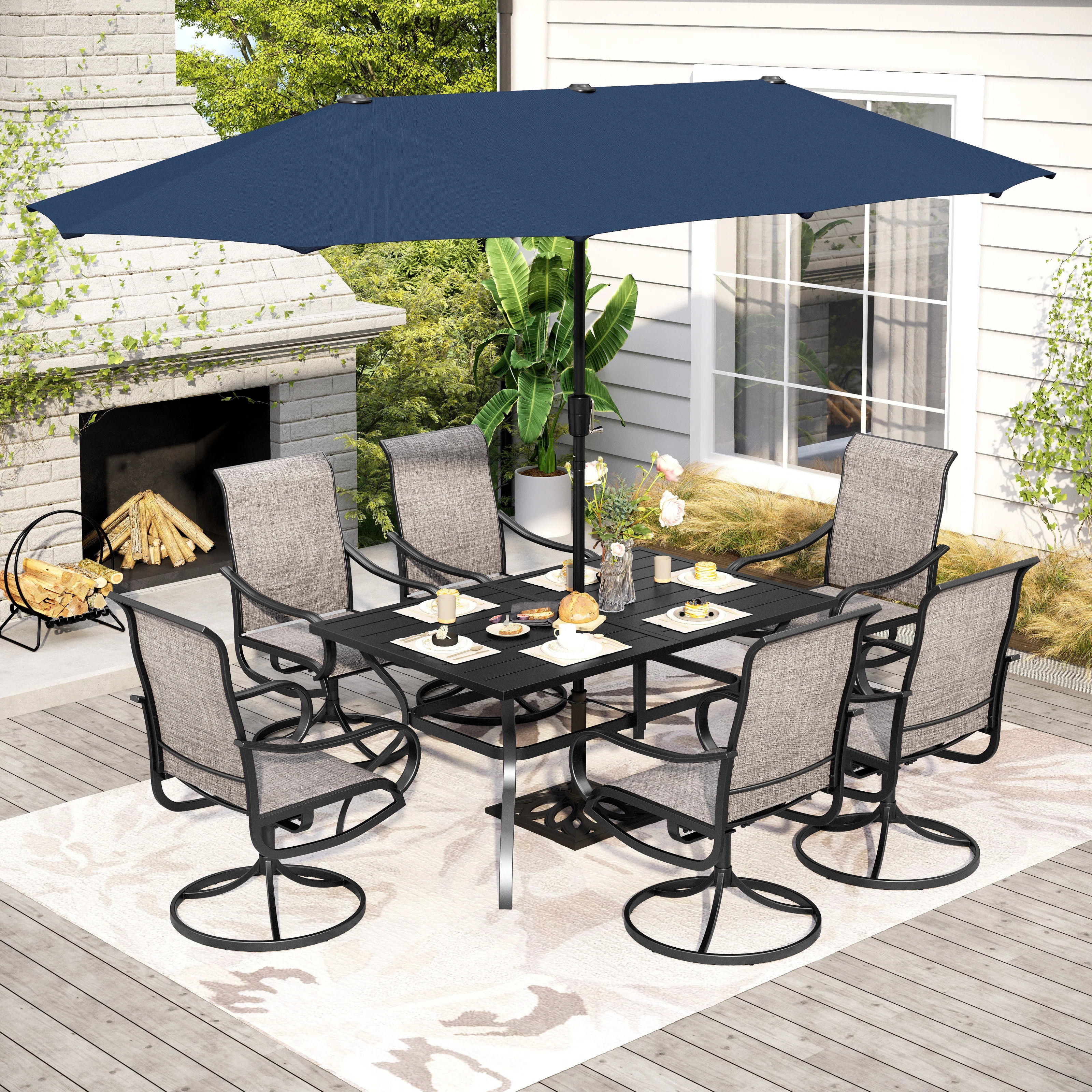 Alyah 6 - Person Metal Patio Dining Set with Rectangular Table | Wayfair North America
