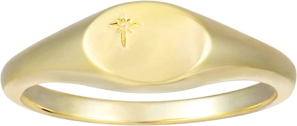 espere 18K Gold Plated Square Signet Pinky Ring Dainty North Star Oval Signet Ring | Lightweight ... | Amazon (US)
