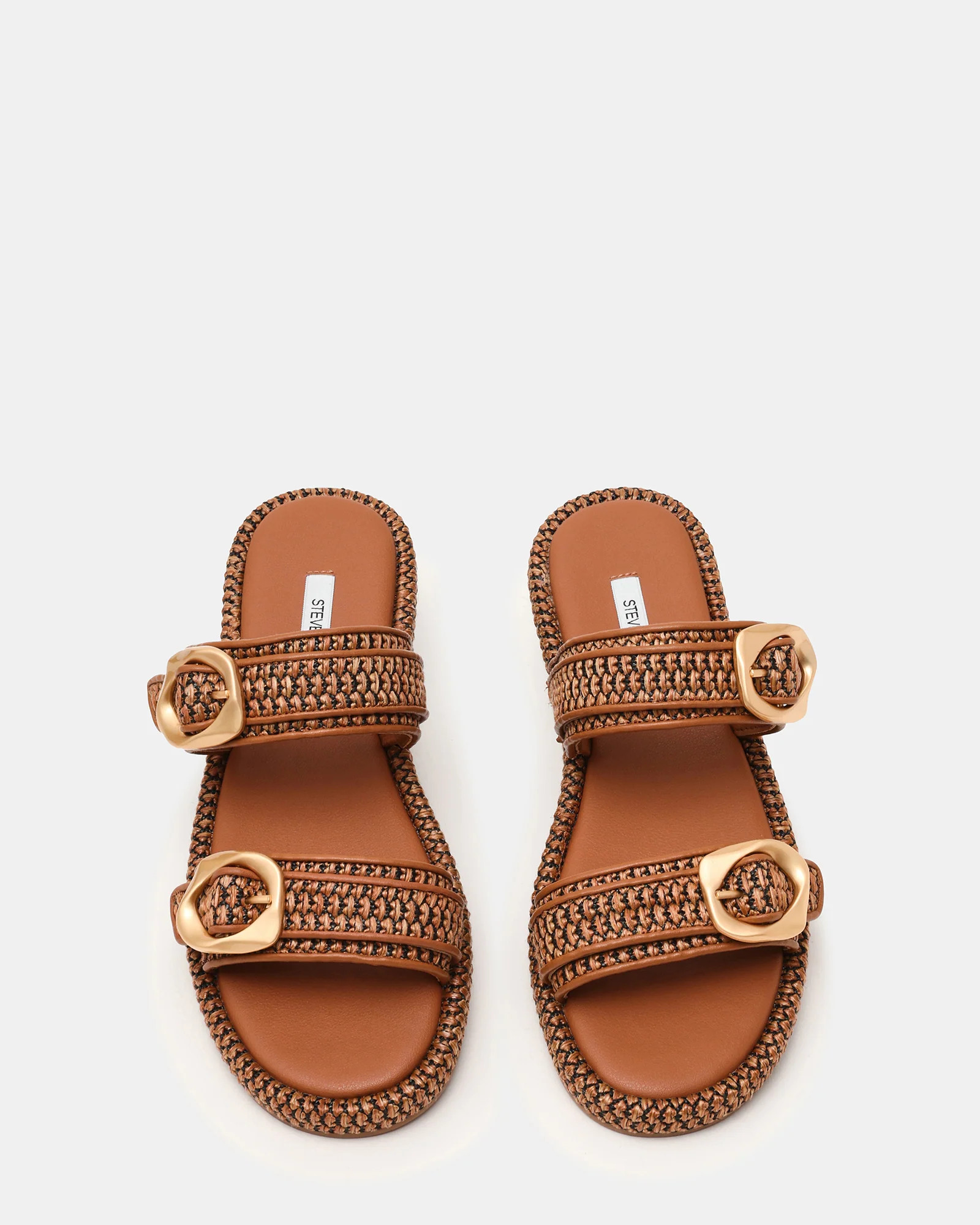 VEYA Brown Raffia Buckle Detail Sandals | Women's Designer Shoes | Steve Madden (Canada)