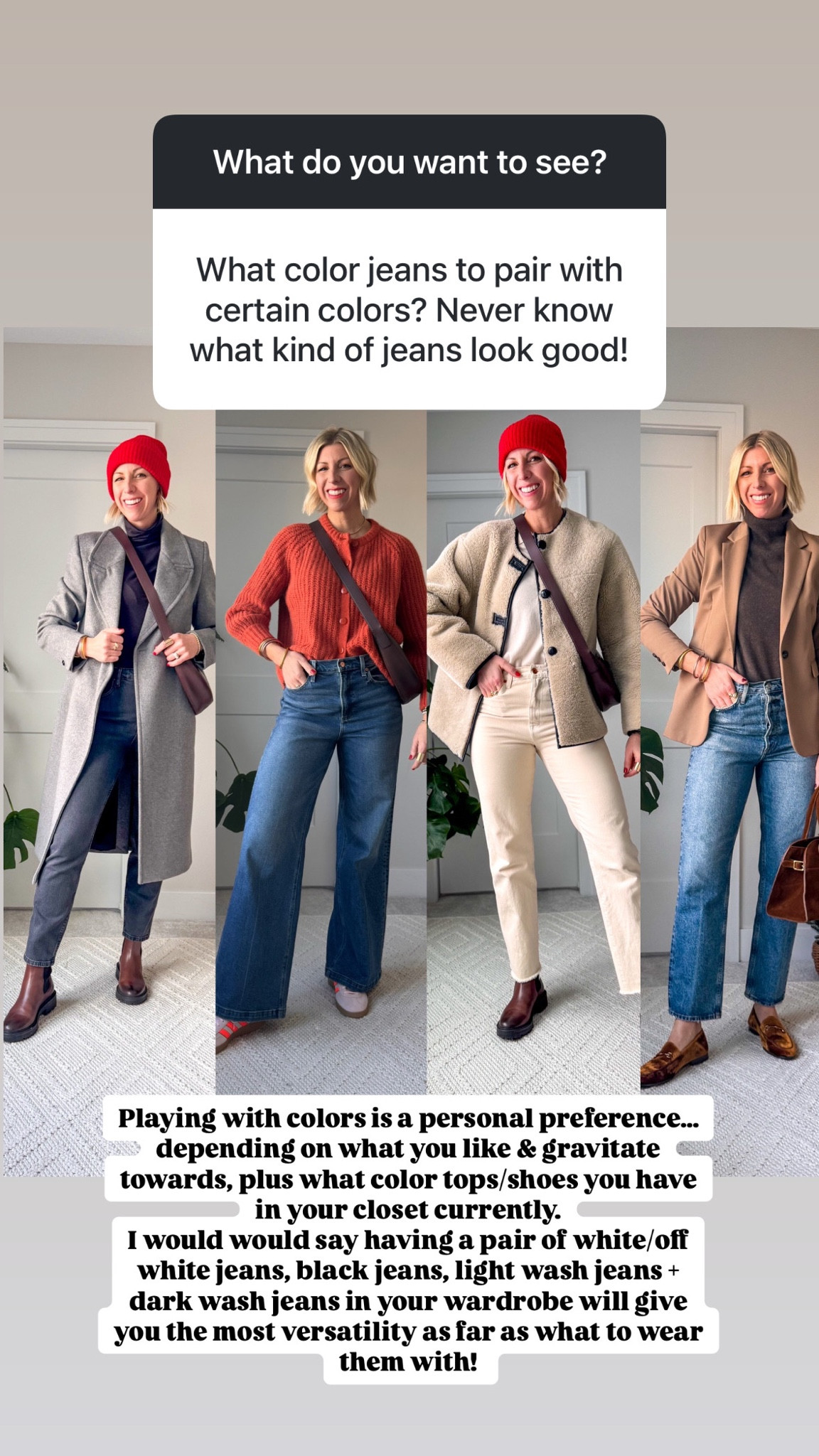 These 4 styles are most versatile jeans to pair with lots of different colors in your wardrobe…in case you’re looking for a good pair! 


#LTKStyleTip #LTKWatchNow #LTKOver40