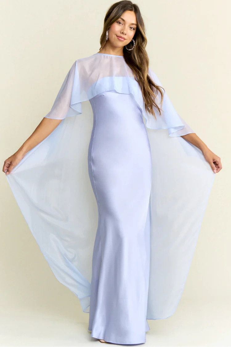 Giselle Blue Silky Maxi Dress | Spring Wedding Guest Dress | Confête