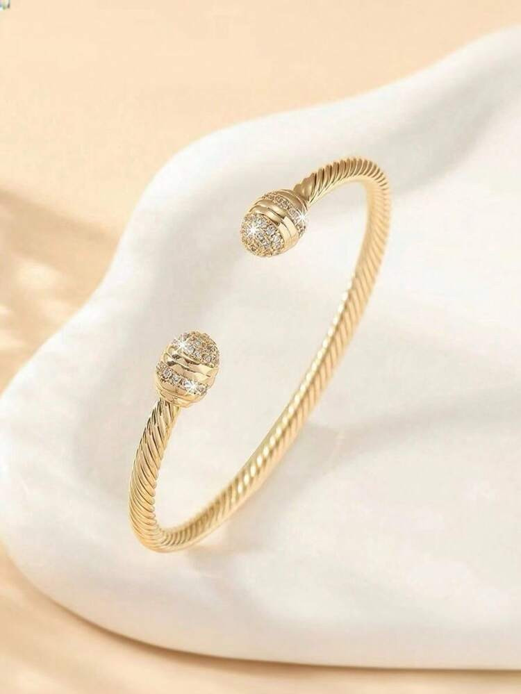 1pc Middle Eastern Style Adjustable Threaded Bangle Bracelet With Zirconia Stones, Suitable For B... | SHEIN