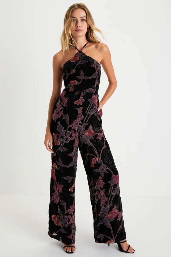 Exquisite Vibe Burnout Velvet Floral Print Lace-Up Jumpsuit | Lulus (US)