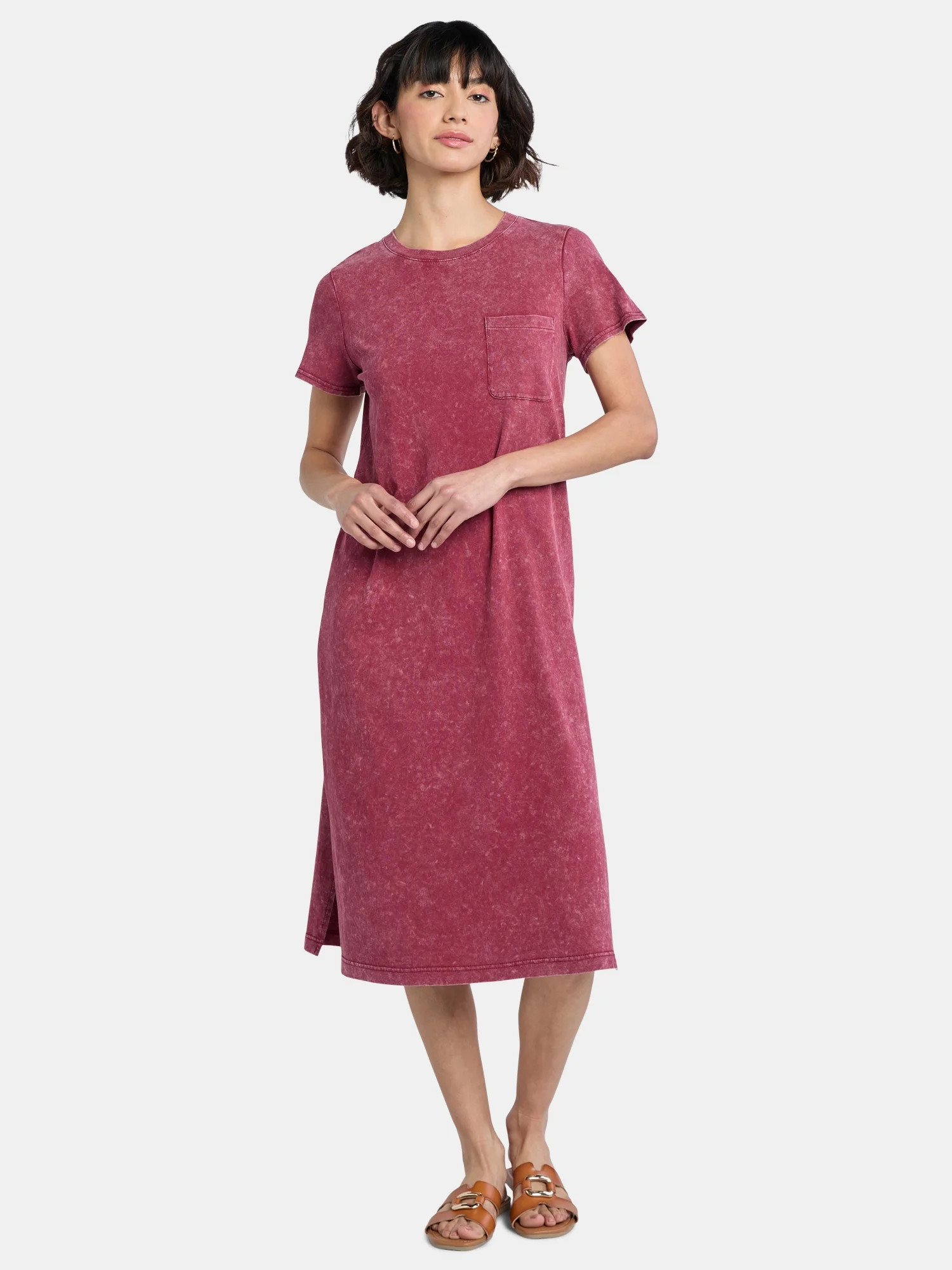 Time and Tru Women's Midi T-Shirt Dress with Short Sleeves, Sizes XS-XXXL | Walmart (US)
