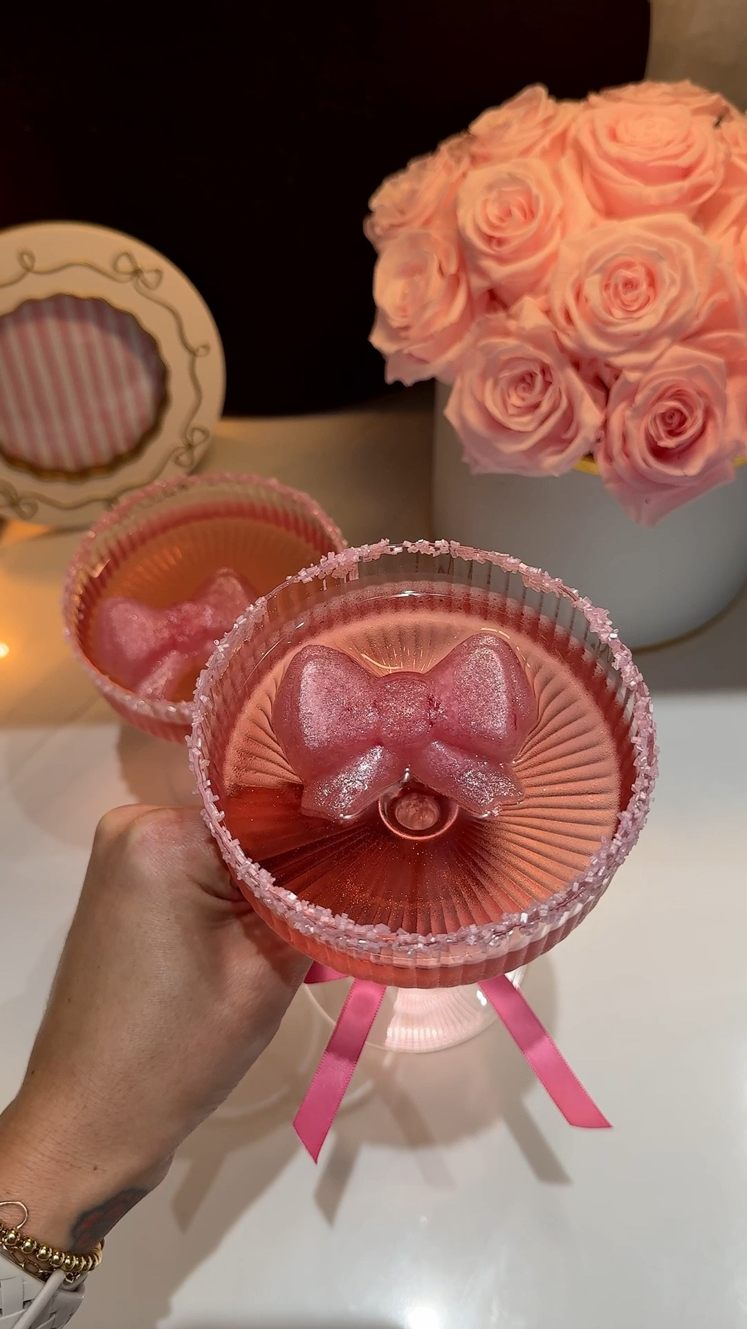 The most adorable Galentines drink with bow ice cubes, edible glitter and a coupe glass🎀

#galentines 

#LTKValentine