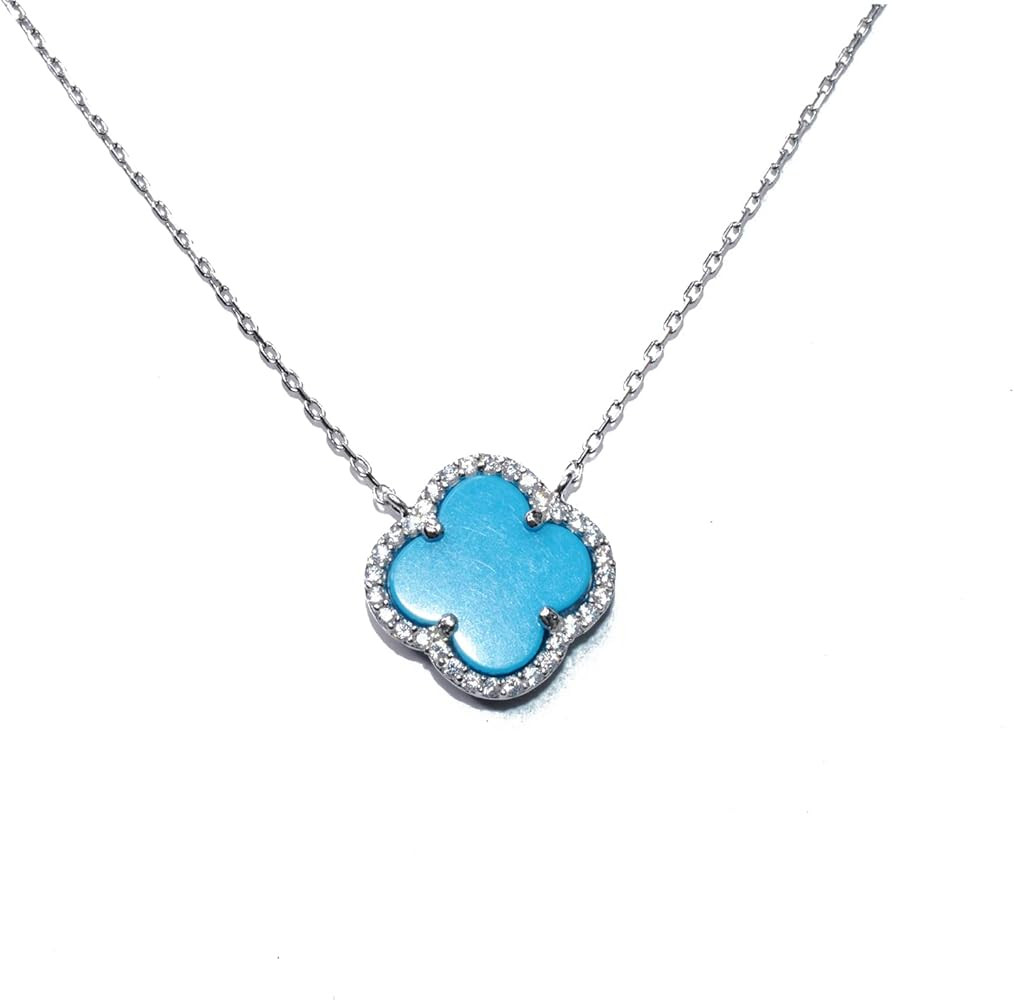 NOOR Sioro Silver Four Leaf Clover Necklace - Lapis (blue) | Clover Necklaces for Women Good Luck... | Amazon (US)