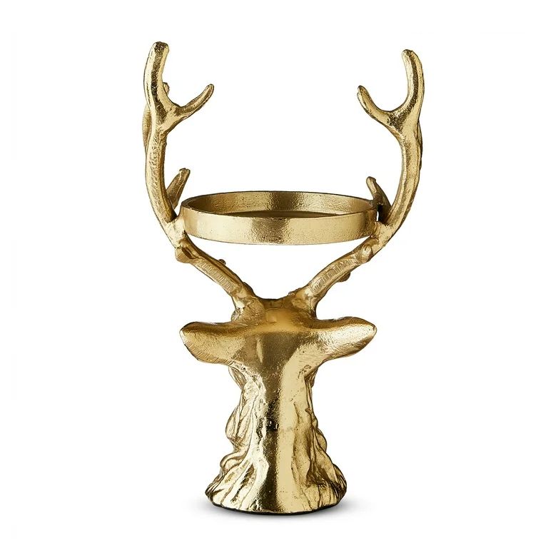 Aluminum Casted Stag Pillar Candle Holder, Gold Finish, 11 inch, by My Texas House - Walmart.com | Walmart (US)