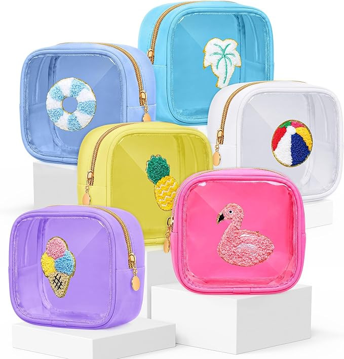 Silkfly 6 Pcs Summer Clear Makeup Bags Gifts for Women Girl Small Beach Cosmetic Bags Chenille Ny... | Amazon (US)