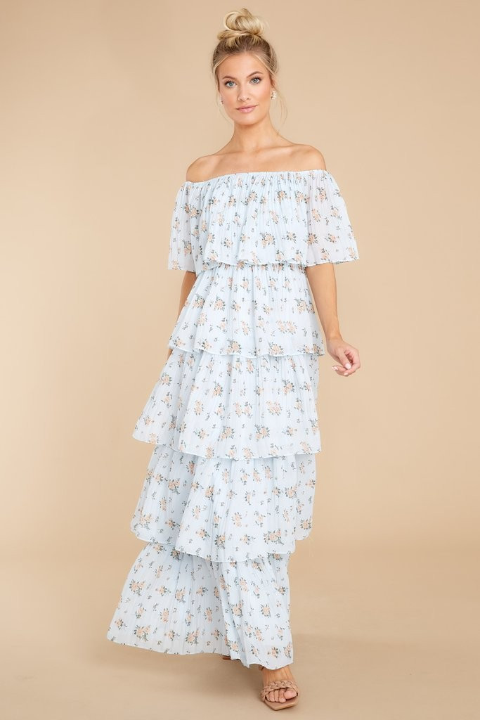 As It Happens Light Blue Floral Print Maxi Dress | Red Dress 