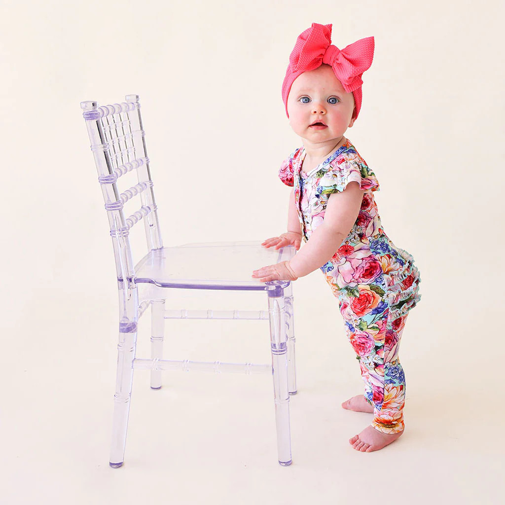 Floral Green Ruffled Cap Sleeve Henley Romper | Shirley | Posh Peanut