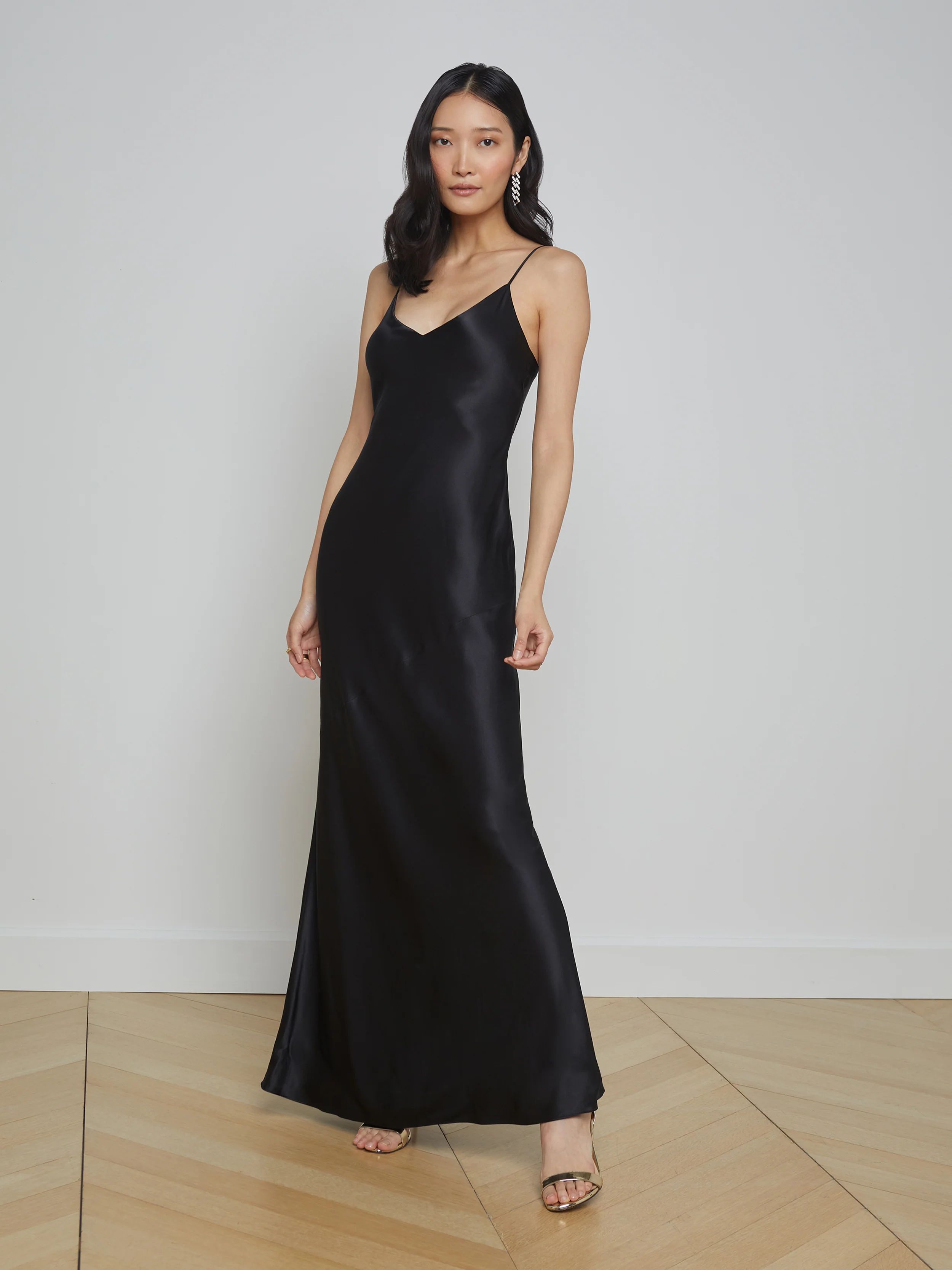 L'AGENCE Serita Silk Slip Dress In Black | L'Agence