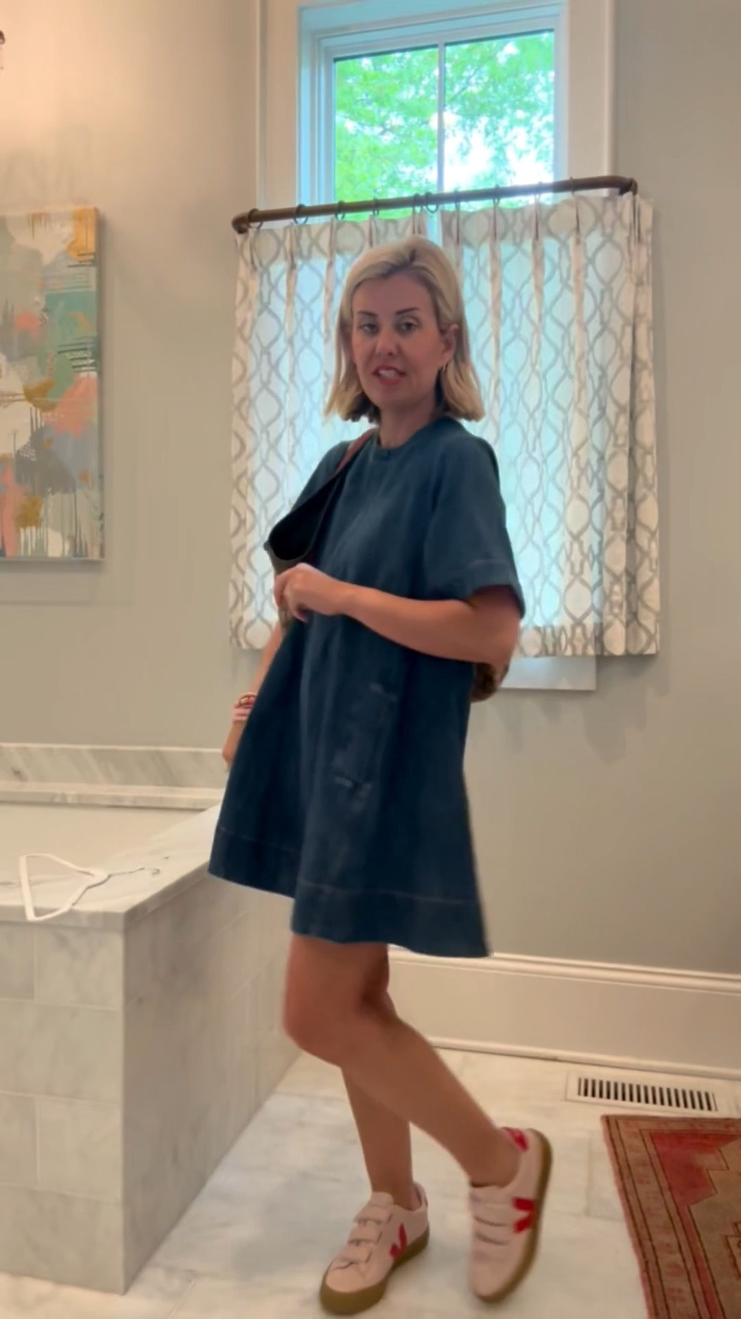 The denim dress that we are wearing on repeat all summer long! I’m wearing XS and 8 sneaker. ￼
*Use code Catherine20 at Allie + Bess 

#LTKSeasonal #LTKOver40 #LTKootd