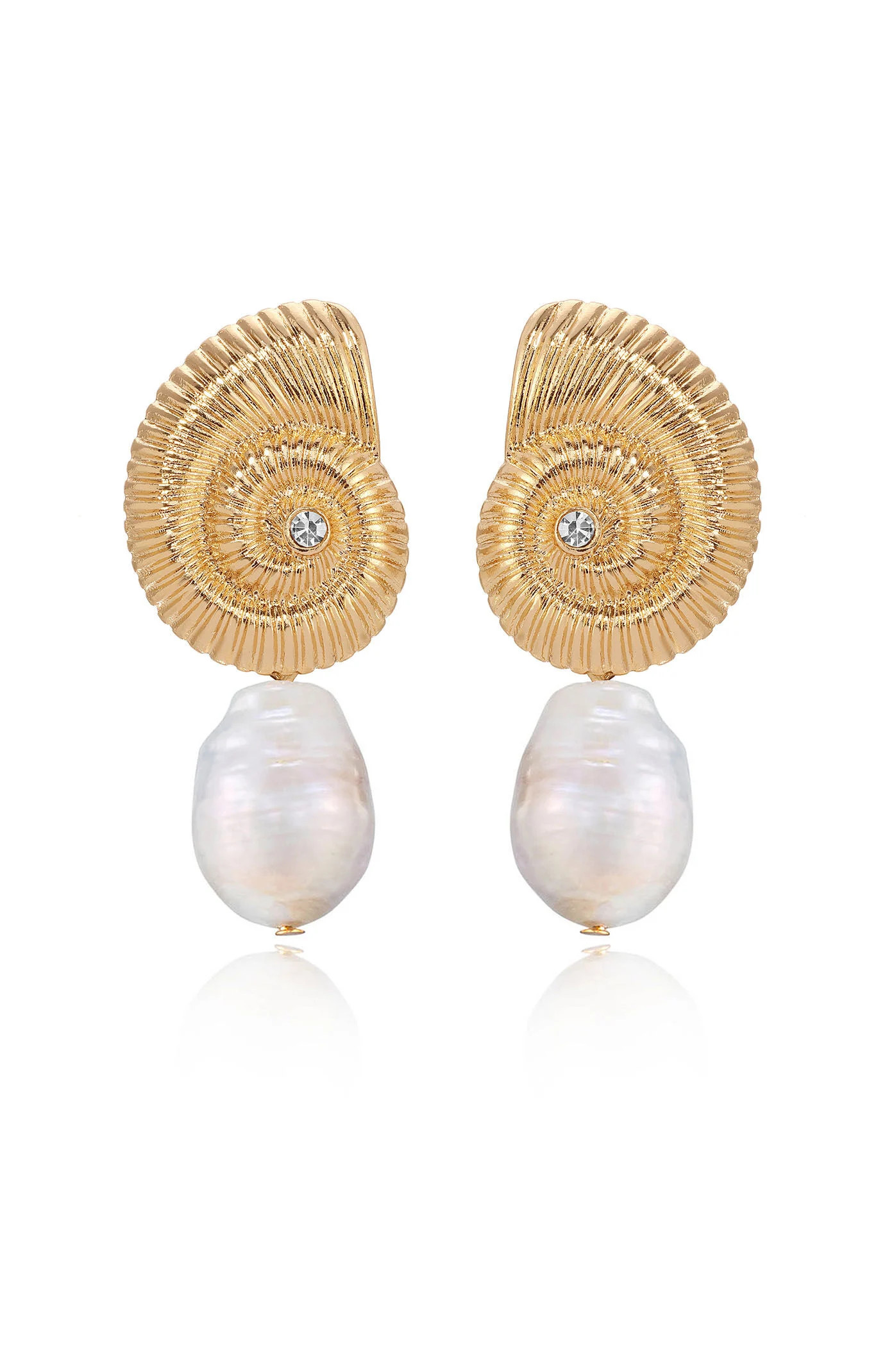 Ettika Nautilus Shell Freshwater Pearl Dangle Earrings in Gold | PacSun