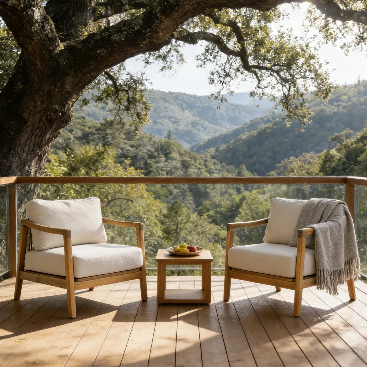 Marisol Modern Coastal Acacia Wood Outdoor Club Chair with Rope Back Detail and Water-Repellent C... | Wayfair North America