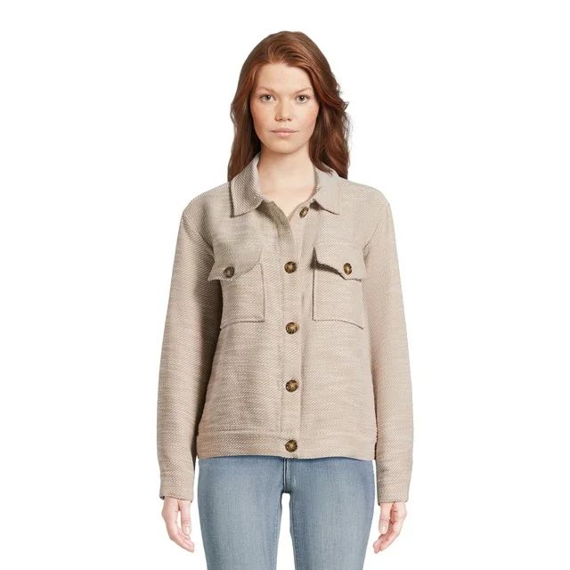 Time and Tru Women's Cropped Shacket wit Flap Pockets, Sizes XS-XXXL - Walmart.com | Walmart (US)