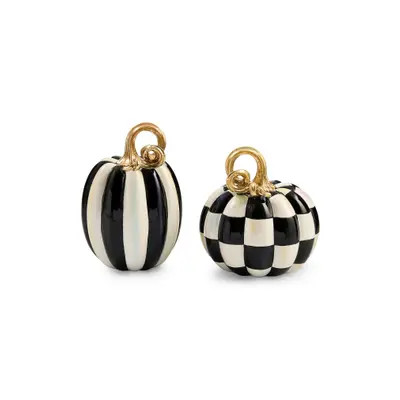 MACKENZIE CHILDS Courtly Check & Stripe Set of 2 Petit Pumpkins in Black at Nordstrom | Nordstrom