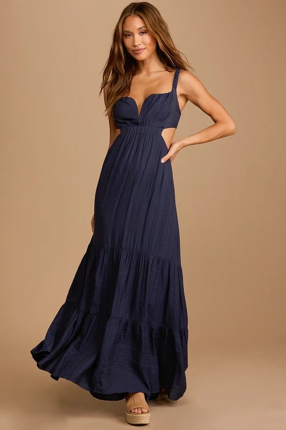 Sweep Me Away Navy Blue Back Cutout Sleeveless Maxi Dress | Lulus (US)