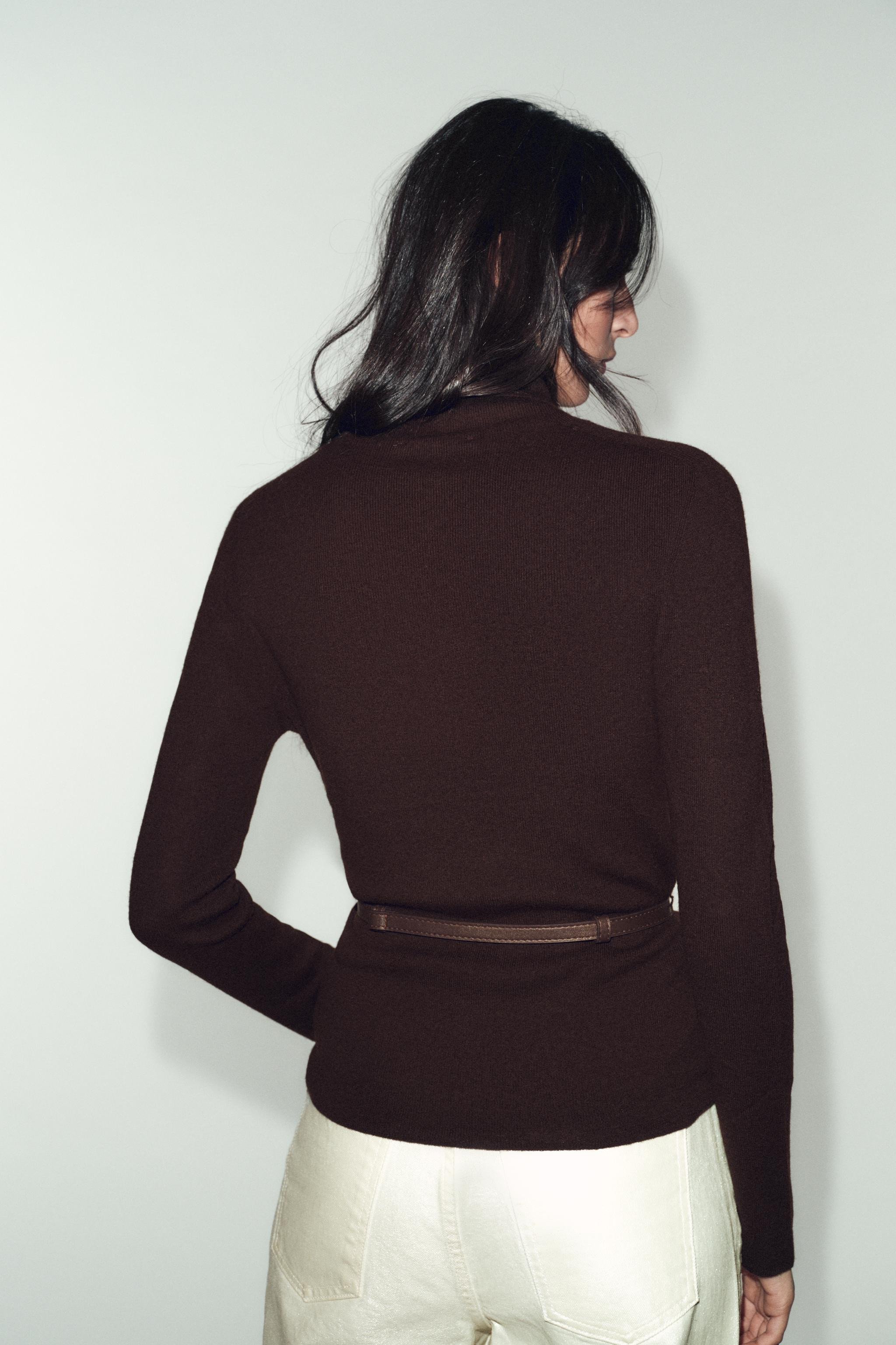 100% WOOL HIGH COLLAR BELTED JUMPER | Zara US